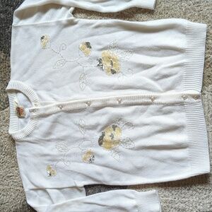 Vintage Knitted Button Down Cardigan White Ivory Sequin Beaded Medium y2k